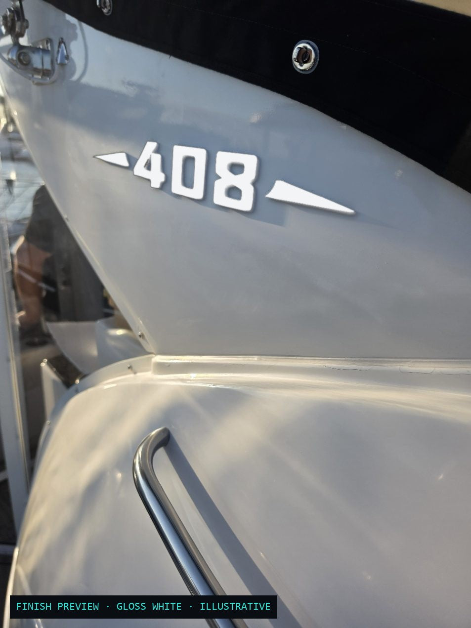 Finish preview: Gloss White (illustrative render of a dimensional model badge)