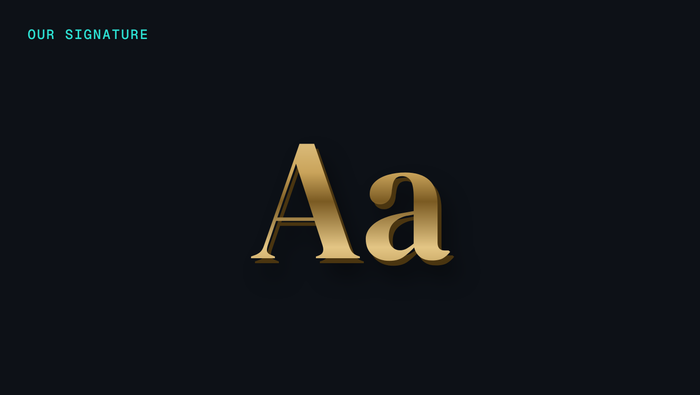 Illustrative study of mirror-gold dimensional acrylic lettering